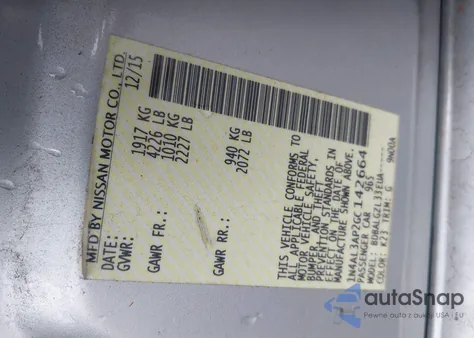 2016 Nissan Altima 2.5/2.5 S/2.5 Sl/2.5 Sr/2.5 Sv z USA, uszkodzony, nr VIN 1N4AL3AP2GC142664